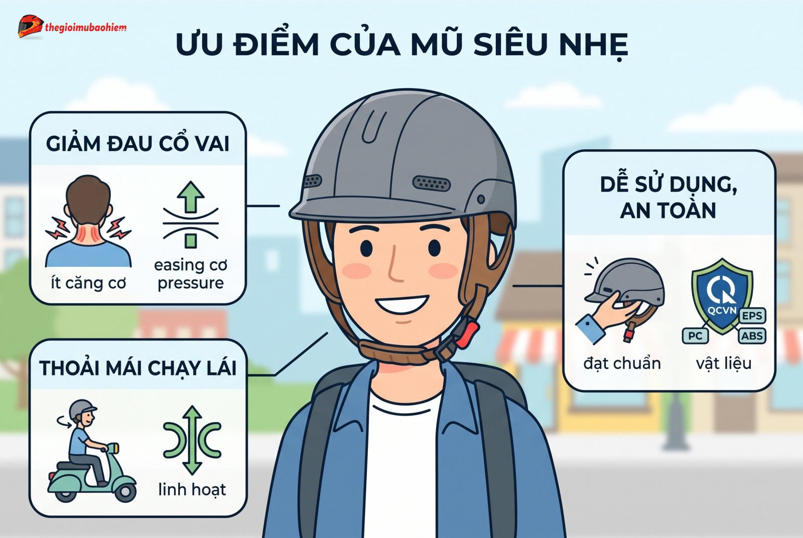 Những lợi ích nổi bật của mũ bảo hiểm siêu nhẹ